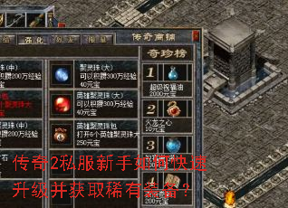 传奇2私服新手如何快速升级并获取稀有装备? 传奇2私服新手如何快速升级并获取稀有装备?