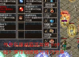 传奇私服峨眉派如何卡69级?求详细攻略与技巧分享 传奇私服峨眉派如何卡69级?求详细攻略与技巧分享